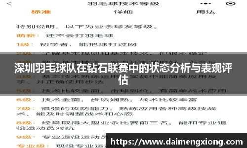深圳羽毛球队在钻石联赛中的状态分析与表现评估